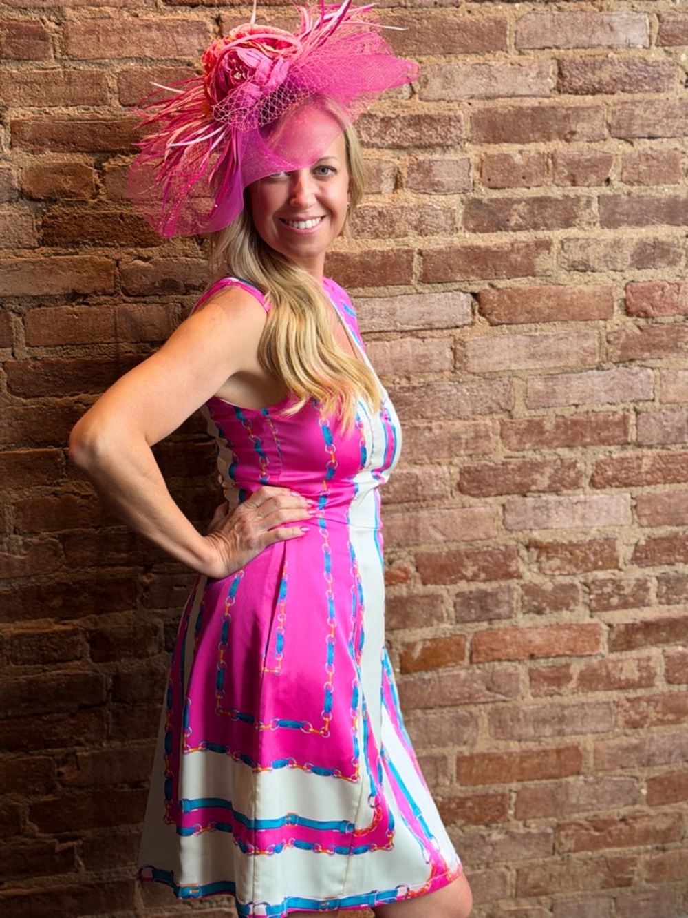 JB by Julie Brown Pink and White Sleeveless Fit-and-Flare Dress